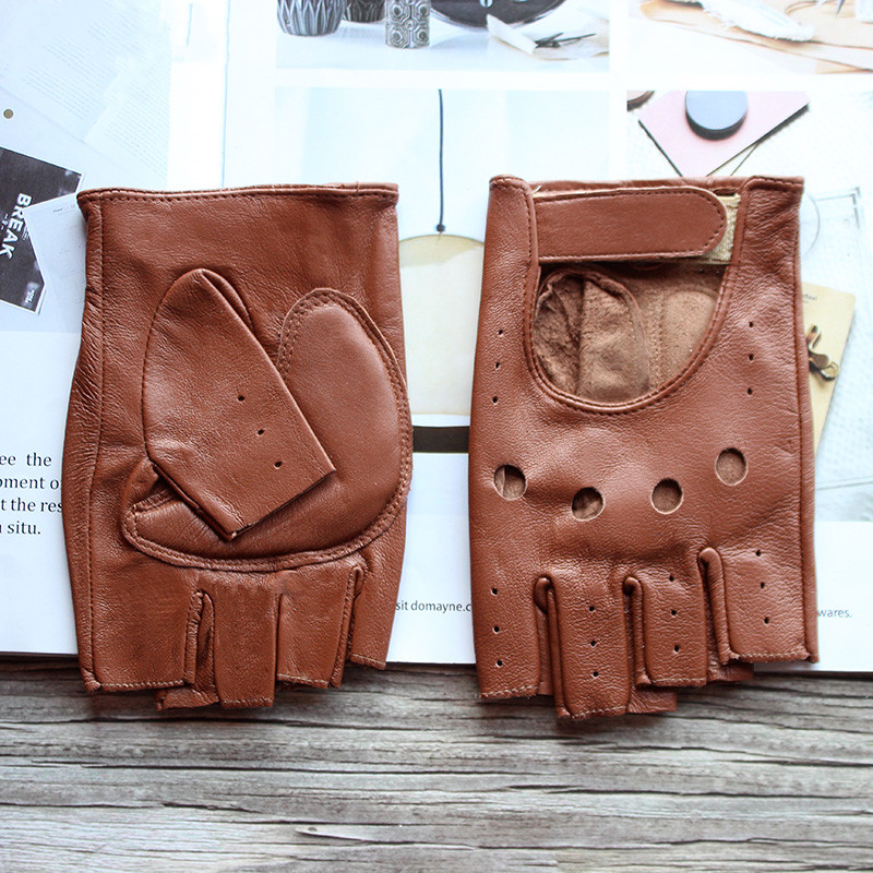 Leather Driving Glove - Guantes de cuero de medio Dedo